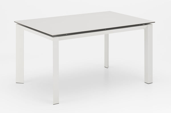 acquista Ausziehbarer Tisch 140/220x90x75 cm aus Metall mit Keramikplatte auf weißem Glas