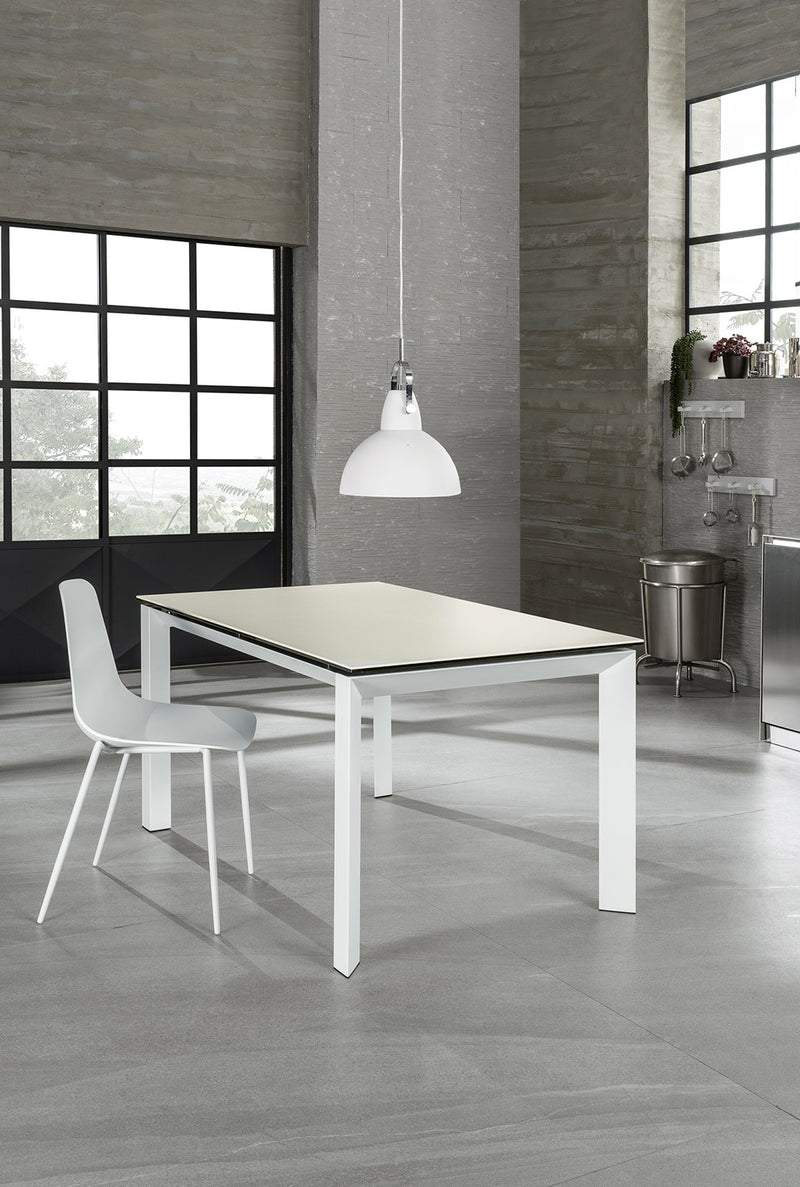 Tavolo Allungabile 140/220x90x75 cm in Metallo con Top Ceramica su Vetro Bianco-2