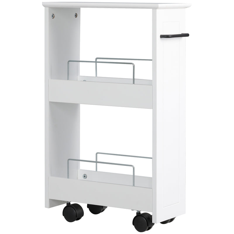 Carrello Salvaspazio Multiuso 42,5x20,3x66,7 cm in Legno MDF e Ruote Bianco-1