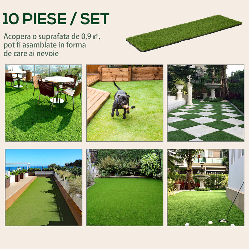 Set 10 Piastrelle Prato Artificiale per Giardino Densità 6500 30x30 cm Erba Sintetica Verde-7