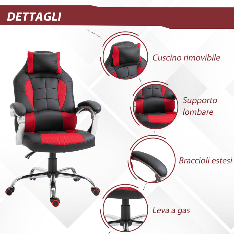 Sedia da Gaming Ergonomica 67x69x118-127 cm in Similpelle Rosso e Nero-6