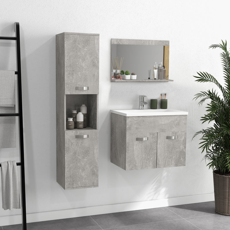 Mobile Bagno Sospeso 60 cm Lavabo Specchio e 1 Pensile Grigio-2