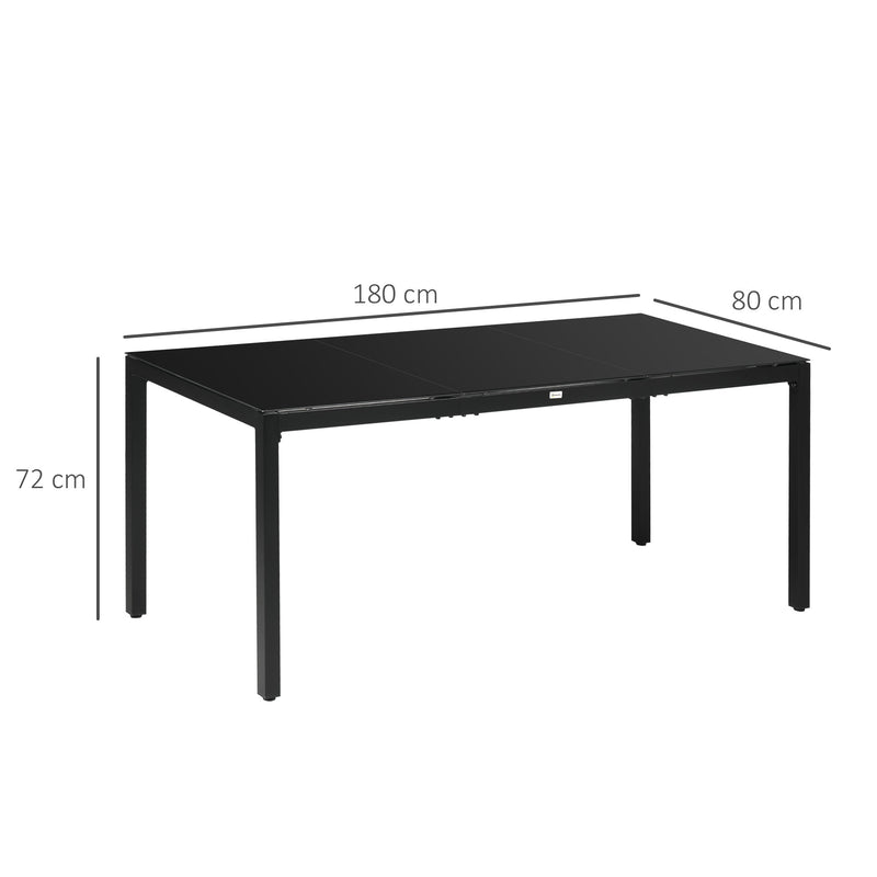 Tavolo da Giardino 180x80x72 cm in Alluminio e Vetro Temperato Nero-3