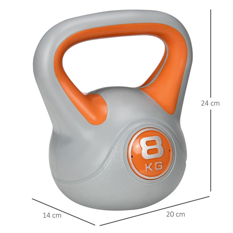 Kettlebell per Allenamento 8 Kg Base Piatta e Impugnatura per Stacchi in PU e Sabbia Arancione-3