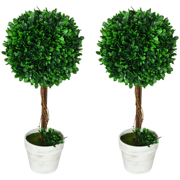 sconto Set 2 Piante Artificiali Alberi di Bosso da Interno ed Esterno Ø28x60 cm con Vaso Verde