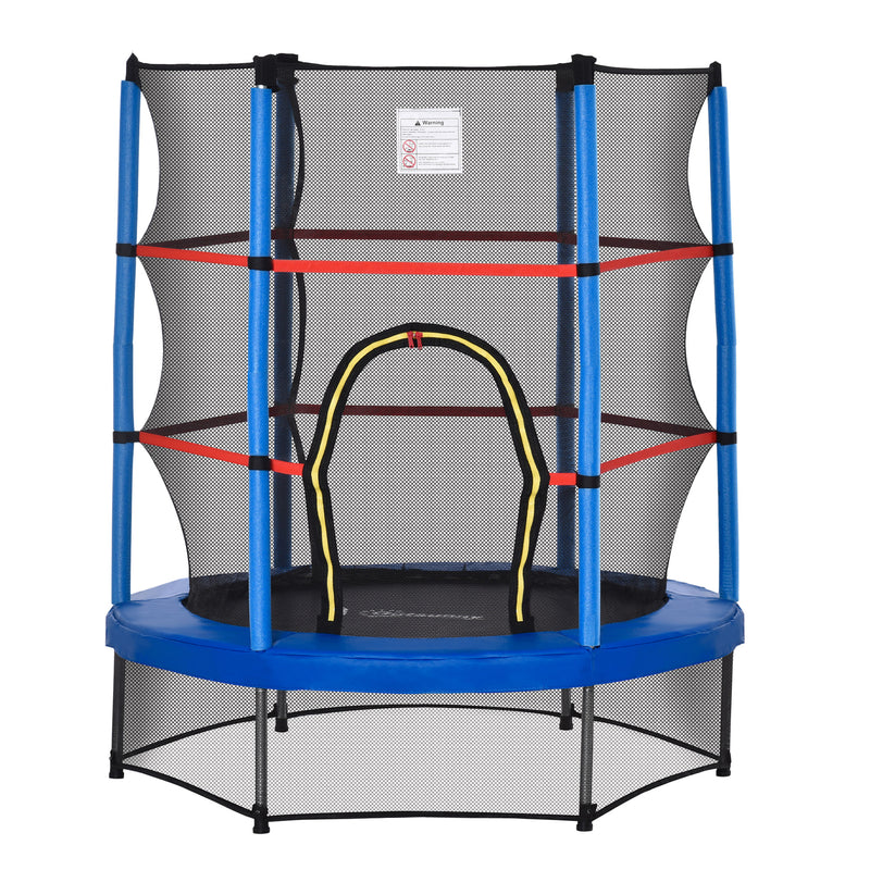 Trampolino Tappeto Elastico per Bambini da 3 Anni con Rete di Protezione e Corde Bungee  Ø140x160 cm  Blu-9