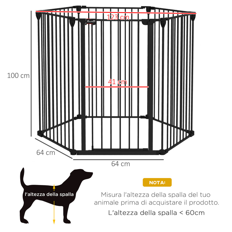 Cancelletto di Sicurezza per Animali Domestici 123x102x100 cm in Acciaio e Plastica Nero-3