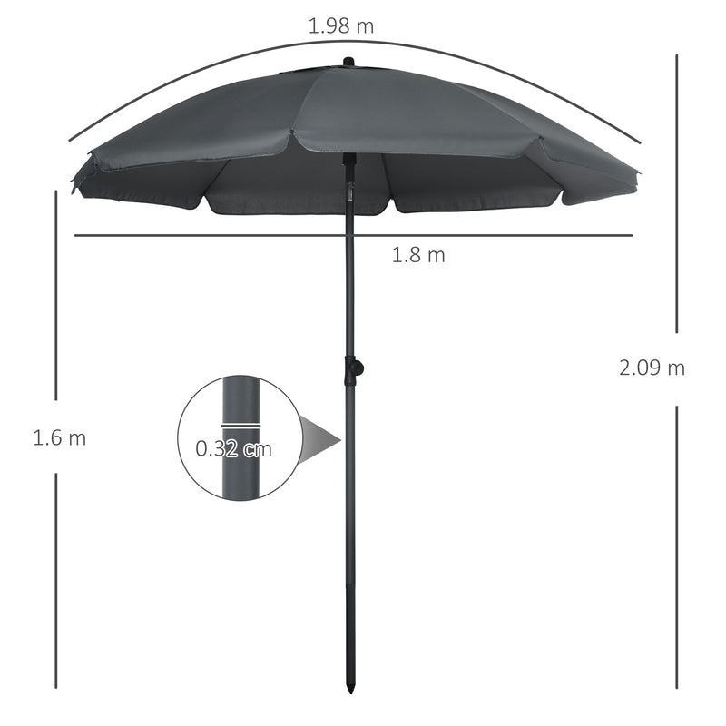 Ombrellone da Giardino Ø180x209 cm in Poliestere e Acciaio Grigio-3