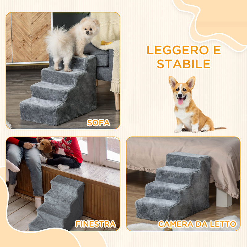 Scaletta per Cani 4 Gradini 60x35x44 cm in Flanella Sfoderabile e Truciolato Grigio chiaro-7