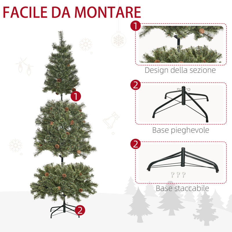 Albero di Natale Artificiale H180 cm 450 Rami con Pigne Decorative e Base in Metallo Verde-7