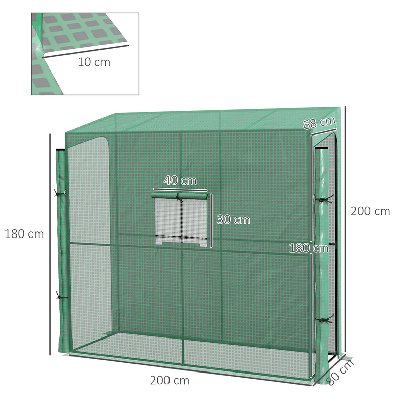 Serra da Giardino a Muro con 2 Porte Avvolgibili e Copertura 200x80x200 cm in PE Anti UV Verde-3