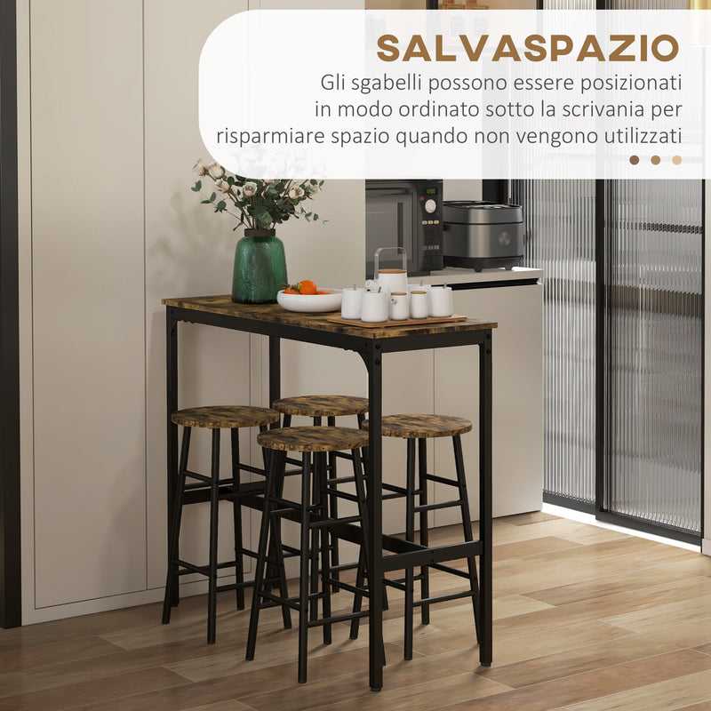 Set Tavolo Alto Rettangolare con Sgabelli in MDF e Acciaio Nero e Marrone-5