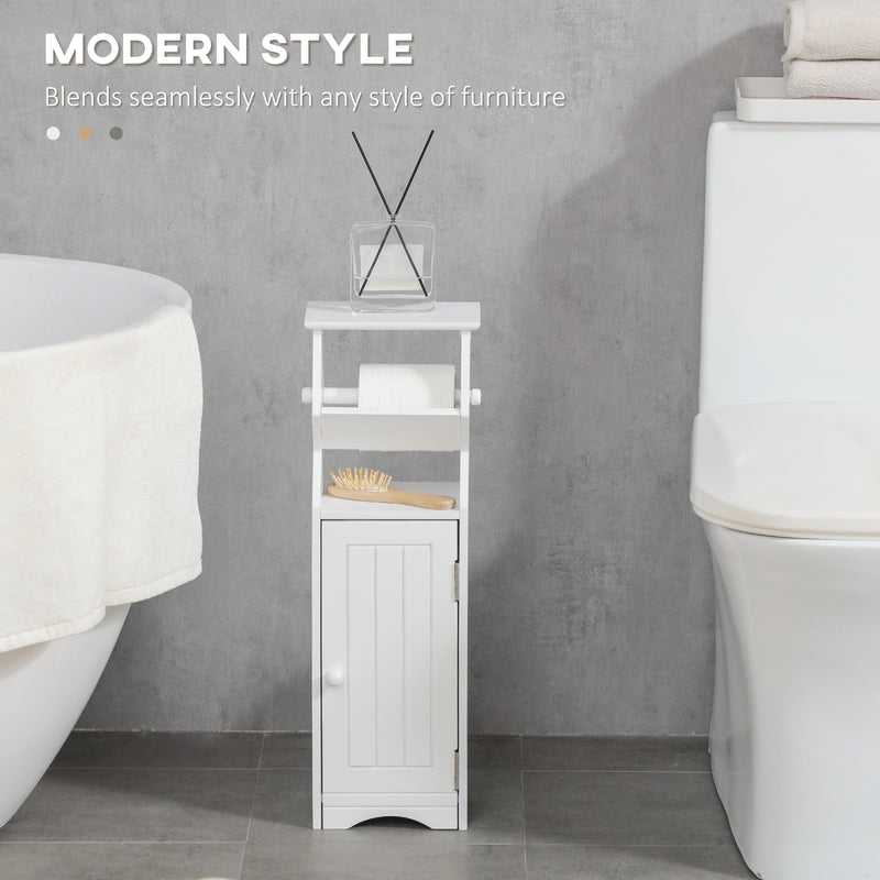 Mobiletto Bagno 19x15x56 cm con Porta Carta Igienica in MDF Bianco-4