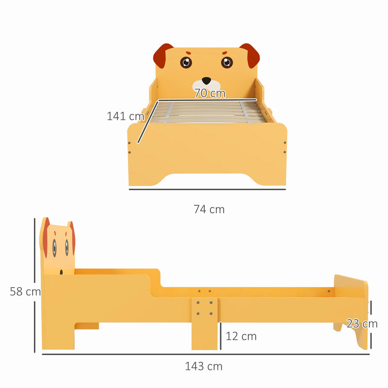 Lettino per Bambini 3-6 Anni con Sponde Laterali Anticaduta 143x74x66 cm in MDF Giallo-3