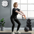 Kettlebell per Allenamento 8 Kg Base Piatta e Impugnatura per Stacchi in PU e Sabbia Arancione-7