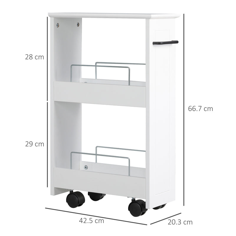 Carrello Salvaspazio Multiuso 42,5x20,3x66,7 cm in Legno MDF e Ruote Bianco-3