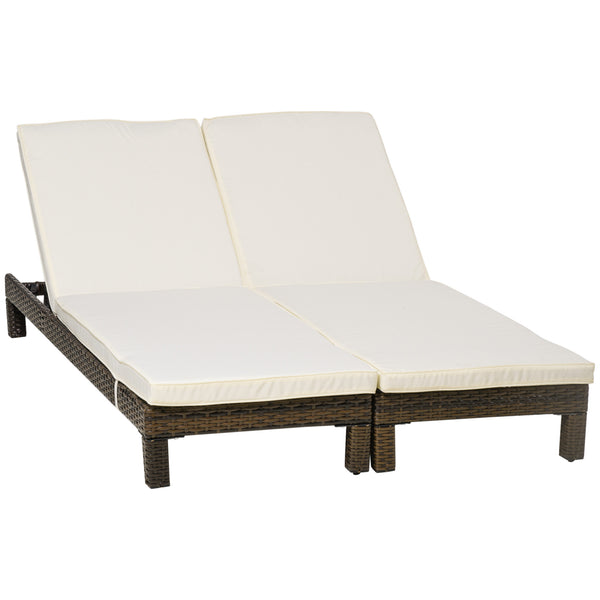 online Set 2 Lettini Prendisole 196x60x22 cm in Rattan PE Marrone e Bianco