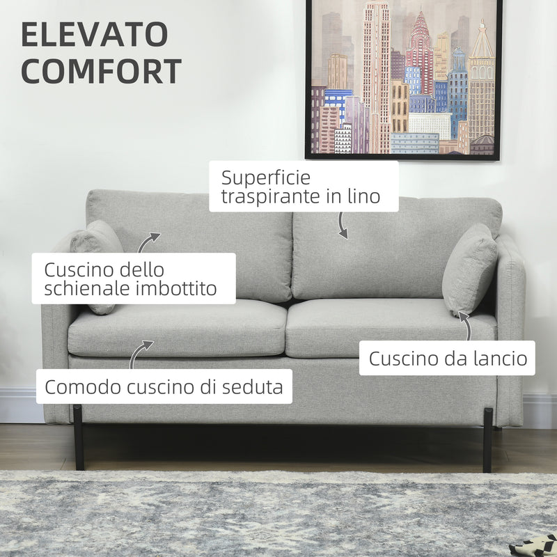 Divano 2 Posti 143x73x77 cm in Tessuto Effetto Lino Grigio-5