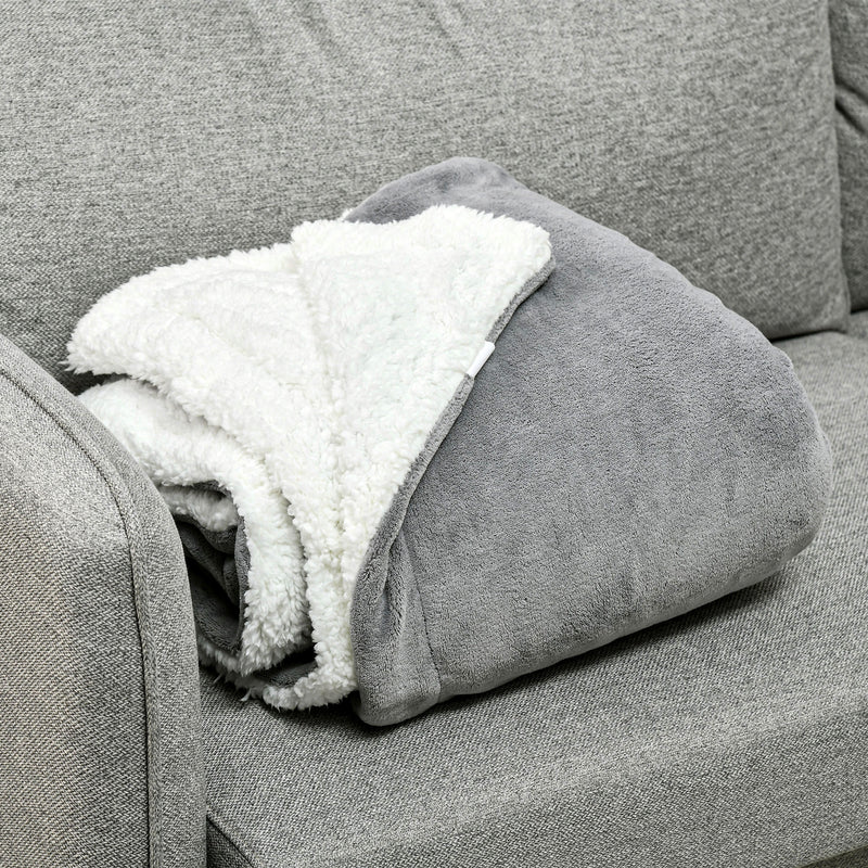 Coperta Plaid Dubleface 203x152x0,5 cm in Flanella 220 GSM e Sherpa 260 GSM Grigio-7