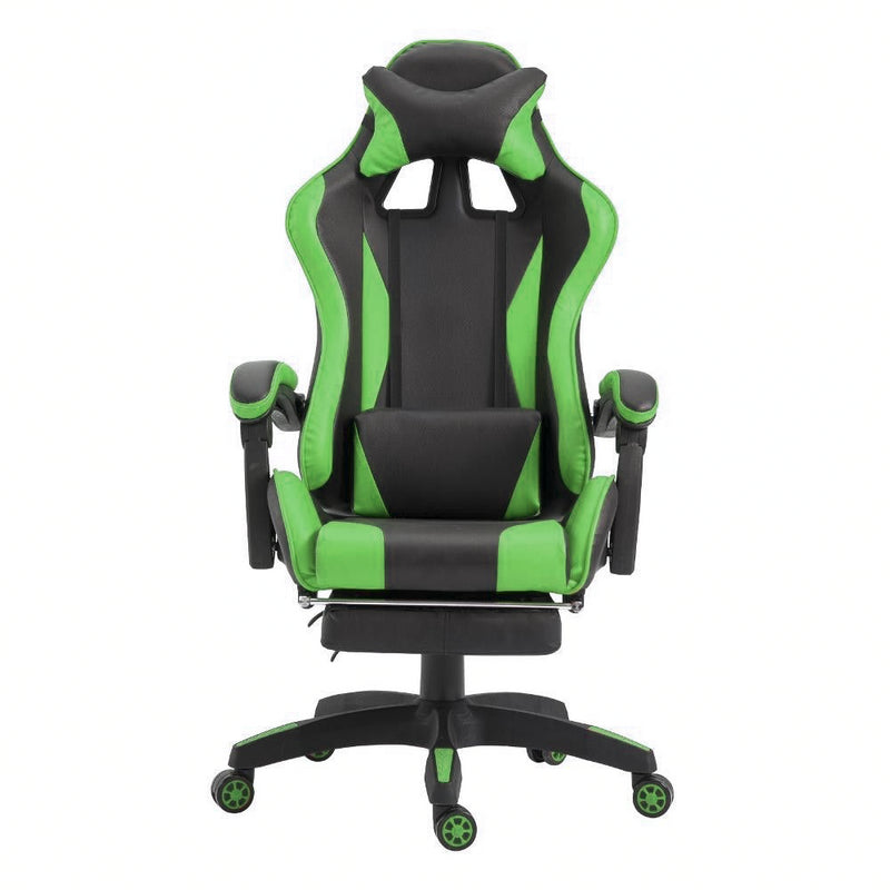 Sedia Gaming con Poggiapiedi in Similpelle Verde-1