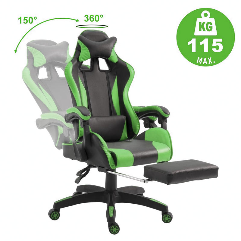 Sedia Gaming con Poggiapiedi in Similpelle Verde-5