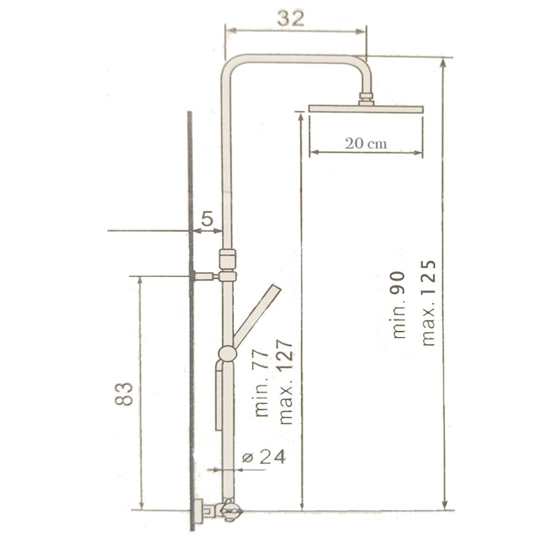 Saliscendi Asta con Miscelatore Termostatico Soffione 20x20 cm in Acciaio Inox e Doccetta Bonussi Columbia-6