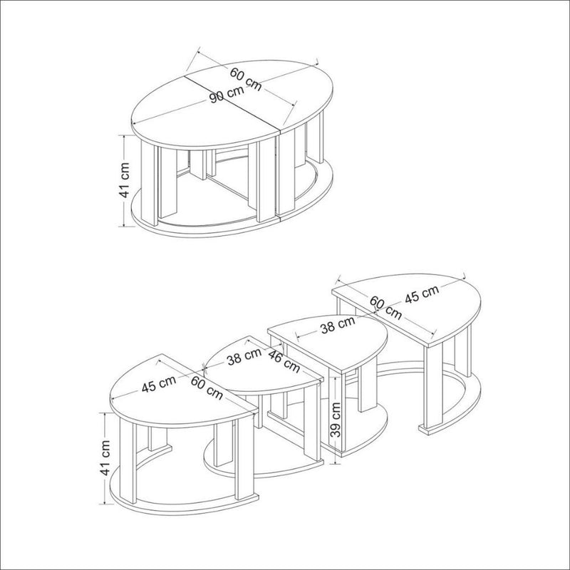 Set tavolini da salotto Antella nero e noce-9