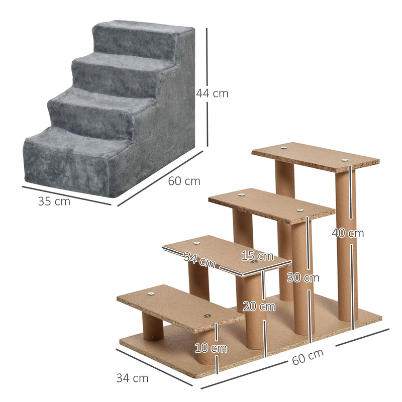 Scaletta per Cani 4 Gradini 60x35x44 cm in Flanella Sfoderabile e Truciolato Grigio chiaro-3