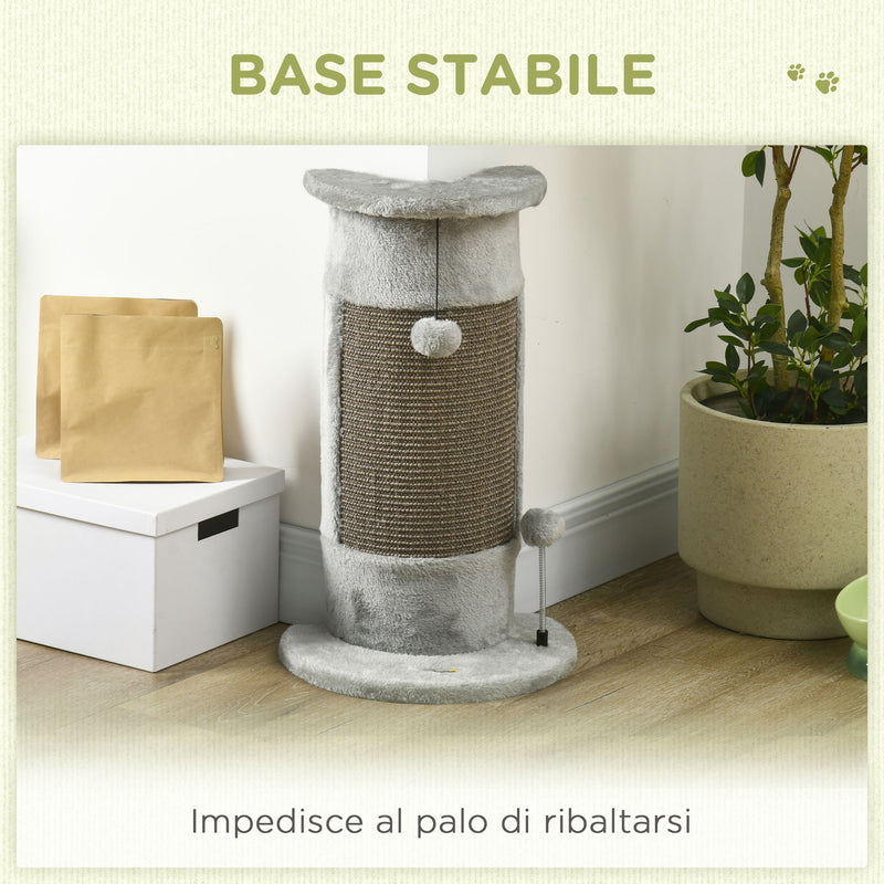 Albero Tiragraffi per Gatti max 5 Kg 34x25,5x58 cm con 2 Palline in Peluche e Sisal Grigio-5