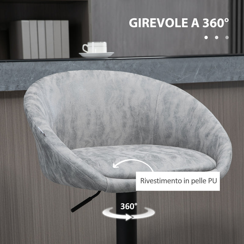 Set 2 Sgabelli da Bar 57x50x84-104 cm Seduta  in Similpelle Grigio Chiaro-4