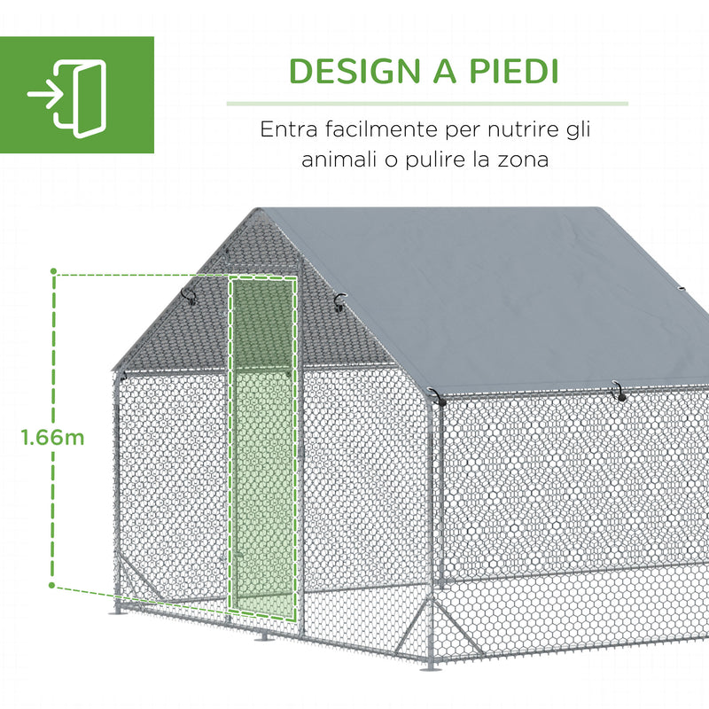 Pollaio Gabbia per Galline da Esterno 600x300x195 cm in Acciaio Zincato Grigio Argento-7