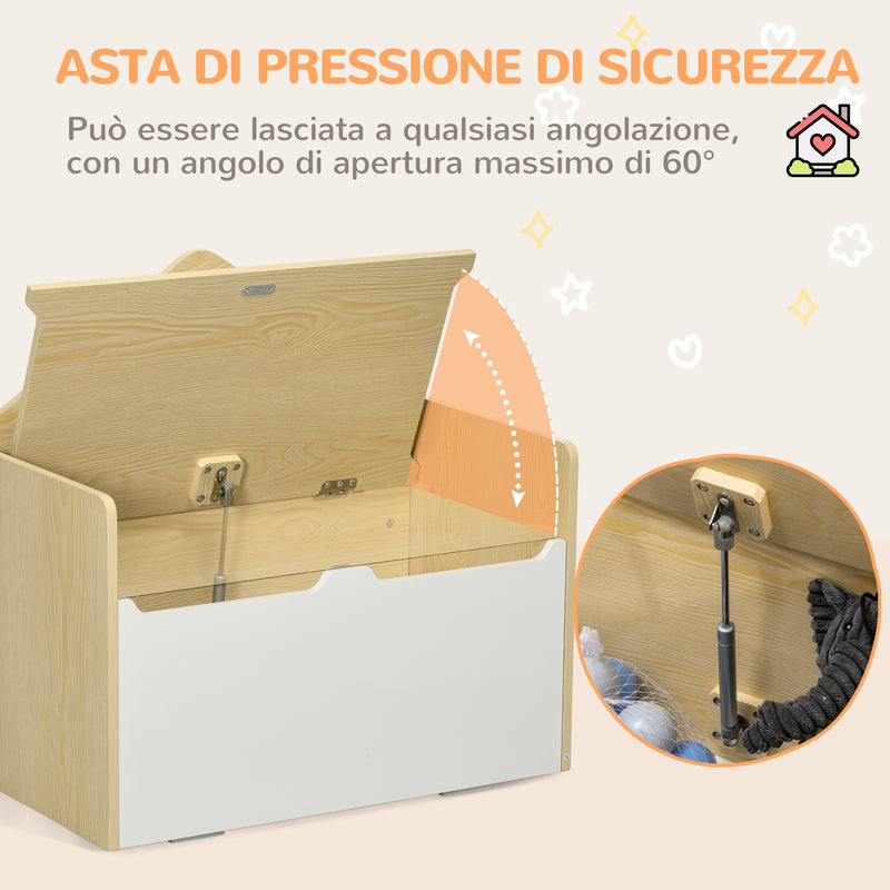 Panca Contenitore Portagiochi per Bambini 62,5x34x61,5 cm in Legno Bianco-6