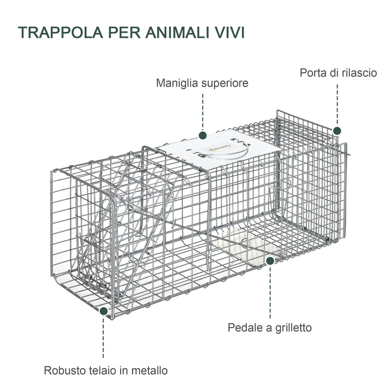 Trappola per Animali Vivi 66x24x30,5 cm in Acciaio Argento-6