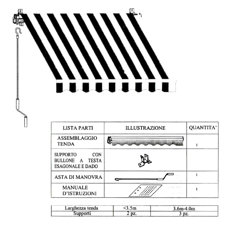 Tenda da Sole con Bracci Retrattili 3x2,5m Tessuto in Poliestere Disegno P3002-3