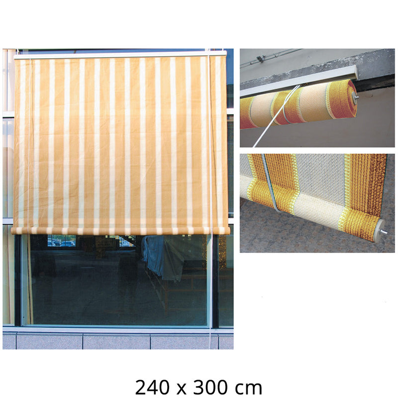 Tenda da Sole per Esterno con Rullo Tessuto Beige Rigato 240X300Cm-1