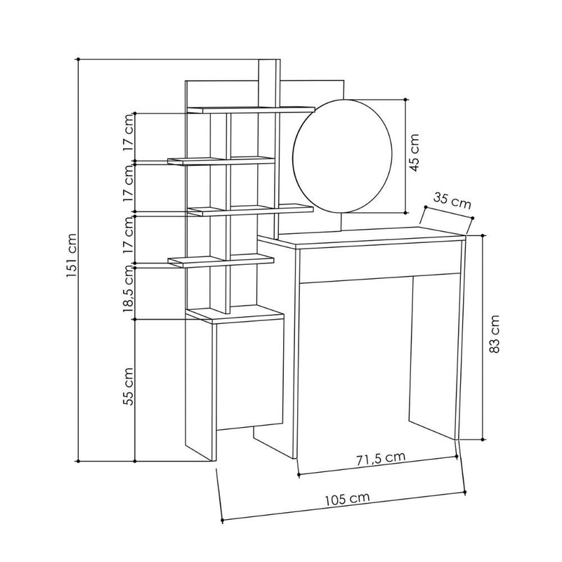 Mobile da Bagno con Specchio 105x35x151 cm in MDF Mup Bianco Rovere-4