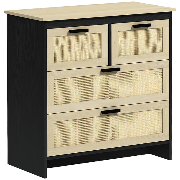 acquista Cassettiera 4 Cassetti 80x38x80 cm in Truciolato e Rattan Nero e Color Legno