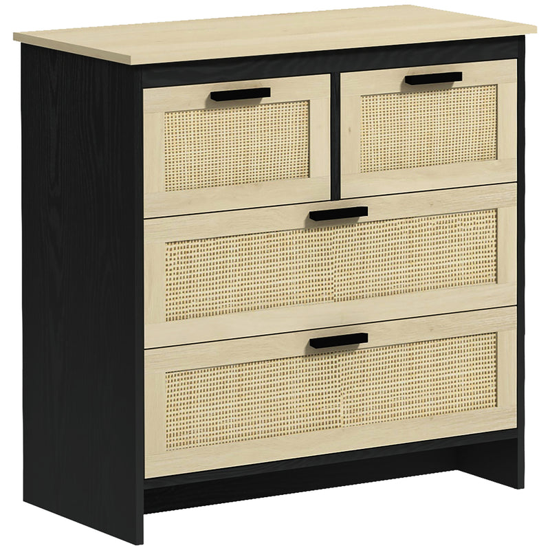 Cassettiera 4 Cassetti 80x38x80 cm in Truciolato e Rattan Nero e Color Legno-1