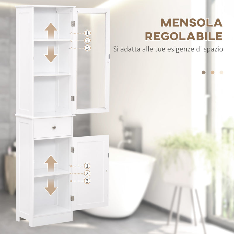 Mobile Colonna Bagno Salvaspazio con Armadietto Cassetto e Ripiani 40x27x171,5 cm in MDF Bianco-6