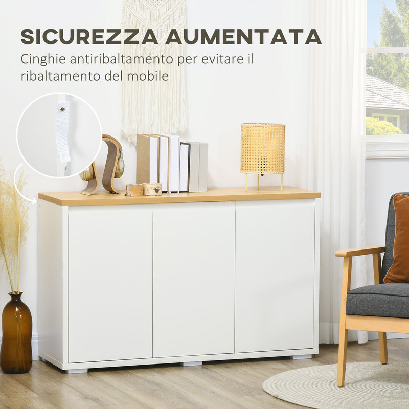 Mobile Multiuso 120x37x75 cm in Truciolato Bianco e Legno-7