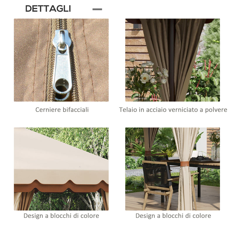 Gazebo da Giardino 4x4m con Tende in Acciaio e Poliestere Marrone-7