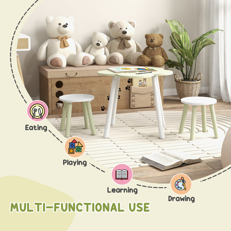 Set Tavolino e 2 Sedie per Bambini con Design a Fiori  in MDF e Legno di Pino Giallo e Bianco-4