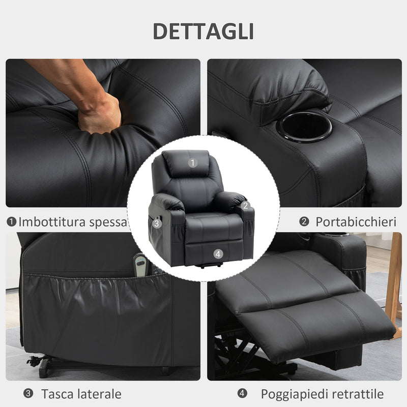 Poltrona Alzapersona 88x92x106 cm in Similpelle Nero-8