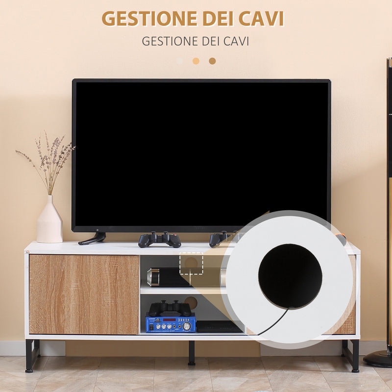 Mobile TV Fino a 50" 120x39,5x45 cm  in Truciolato e Acciaio Bianco e Colore Legno-5