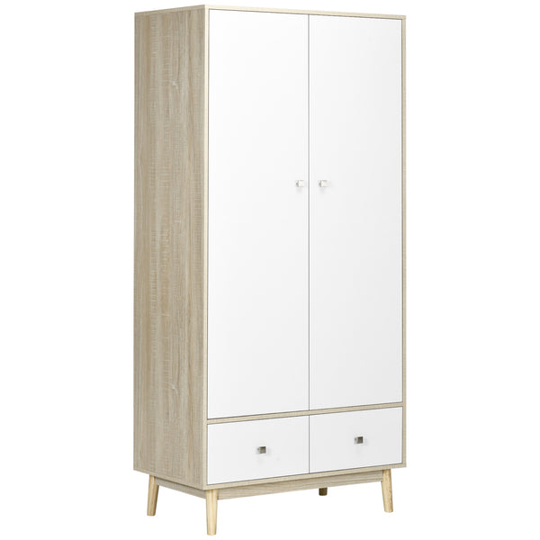 online Kleiderschrank 2 Türen 2 Schubladen 90 x 50 x 190 cm in White Wood