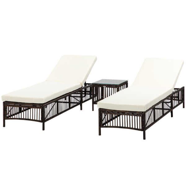 Set 2 Lettini Prendisole con Cuscini Imbottiti e Tavolino in Rattan PE   Marrone e Beige acquista