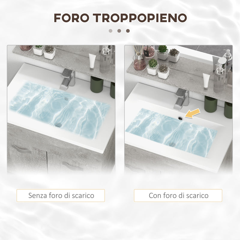 Mobile Bagno Sospeso 60 cm Lavabo Specchio e 1 Pensile Grigio-7