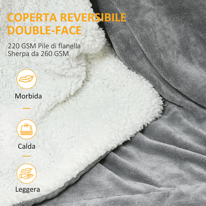 Coperta Plaid Dubleface 203x152x0,5 cm in Flanella 220 GSM e Sherpa 260 GSM Grigio-4