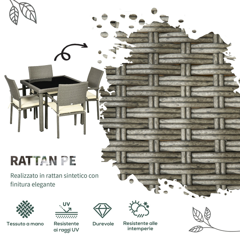 Set Tavolo e 4 Sedie da Giardino in Rattan PE Grigio-4