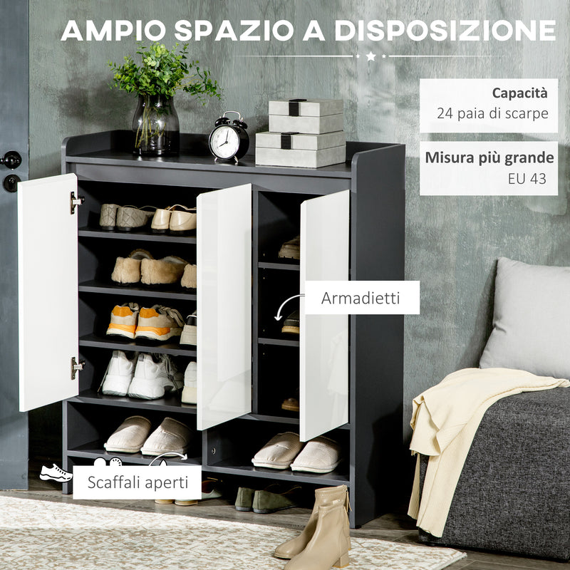 Mobile Ingresso con Scarpiera 90x32x100 cm 24 Paia di Scarpe in Truciolato Grigio e Bianco-4